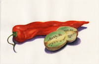Watercolor of peper with kiwi