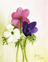 Watercolor of three anemones