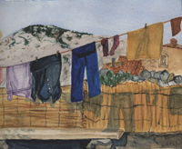Watercolor laundry in Opoul by Harriet Fell